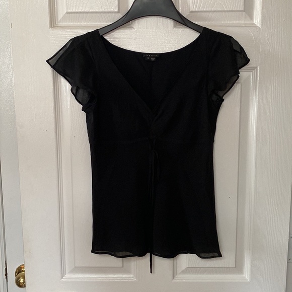 Theory Tops - THEORY Y2K Black Silk Flutter Sleeve Blouse